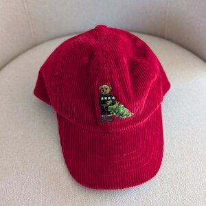Polo Ralph Lauren Kids Corduroy Red Christmas Tree Bear Hat 2T-4T Holiday Winter